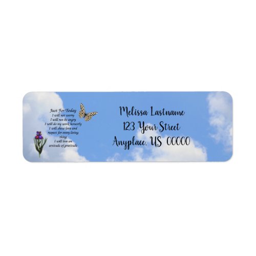 Just For Today Butterfly Inspirational Address Label