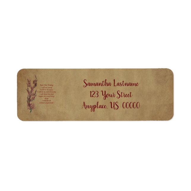 Just For Today Inspirational Prayer Address Label (Front)