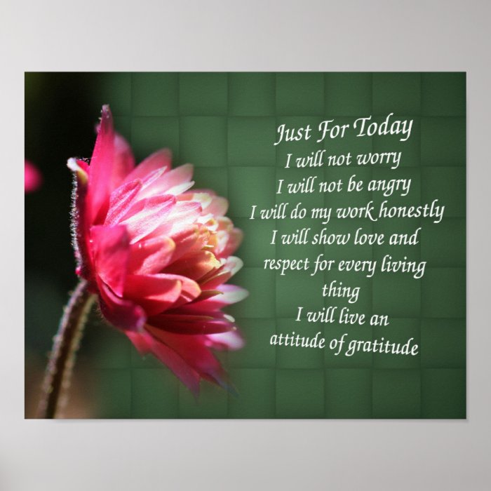 Just For Today Inspirational Prayer Floral Poster