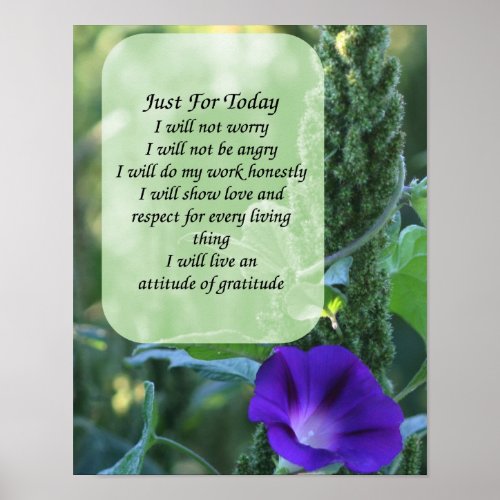 Just For Today Morning Glory Inspirational Poster