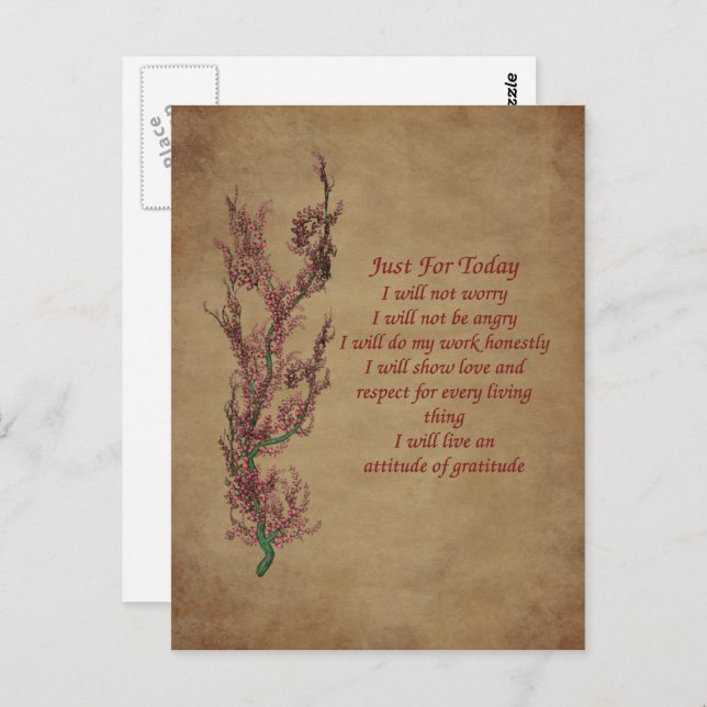 Just For Today Prayer Inspirational Postcard (Front/Back)
