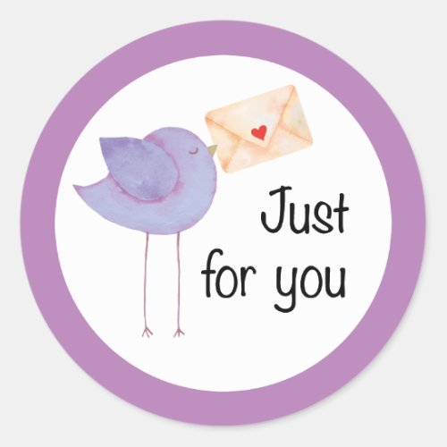 Just For You Bird With Envelope Sticker Round