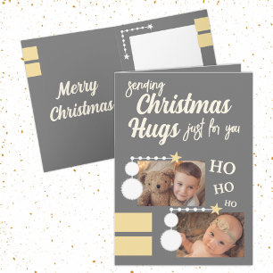 Just for you Christmas hugs photos grey white Holiday Card