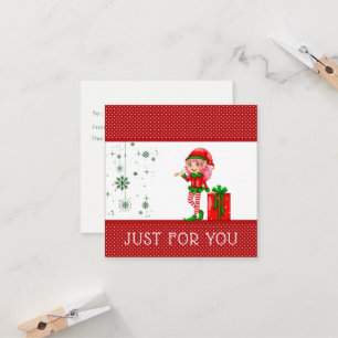 Just For You Elf Christmas Gift Card Certificate