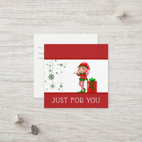 Just For You Elf Christmas Gift Card Certificate