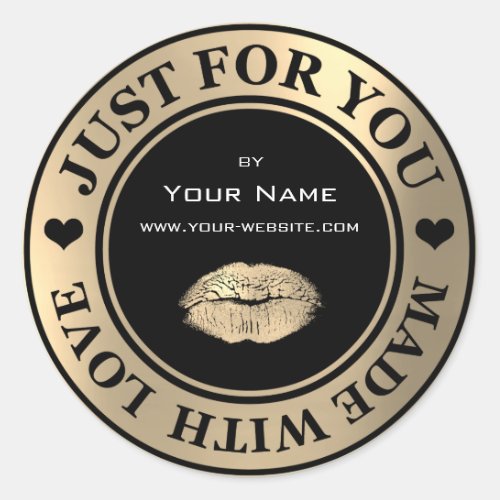 Just For You Made With Love Black Web Gold Kiss Classic Round Sticker