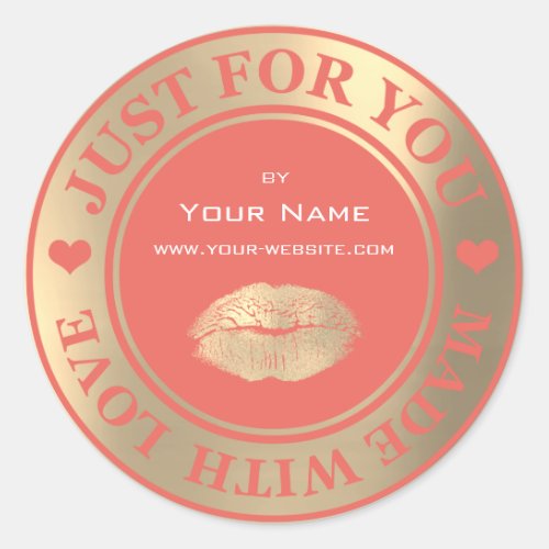 Just For You Made With Love Cora Kiss Web Gold Classic Round Sticker