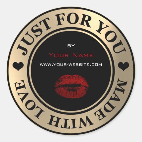 Just For You Made With Love Red Kiss Web Gold Blac Classic Round Sticker