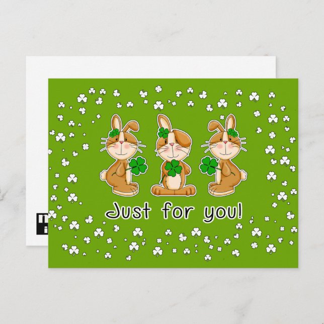 Just for You. Sweet Bunnies St. Patrick's Day Postcard (Front/Back)