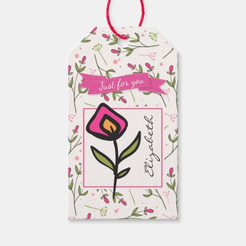 Just for you Wildflower with Pink Orange Petals Gift Tags
