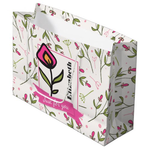 Just for you Wildflower with Pink Orange Petals Large Gift Bag