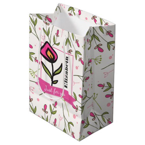 Just for you Wildflower with Pink Orange Petals Medium Gift Bag