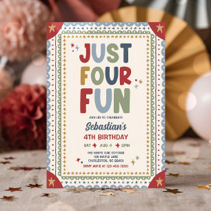 Just Four Fun Whimsical Boy 4th Birthday Party Invitation
