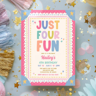 Just Four Fun Whimsical Girl 4th Birthday Party Invitation
