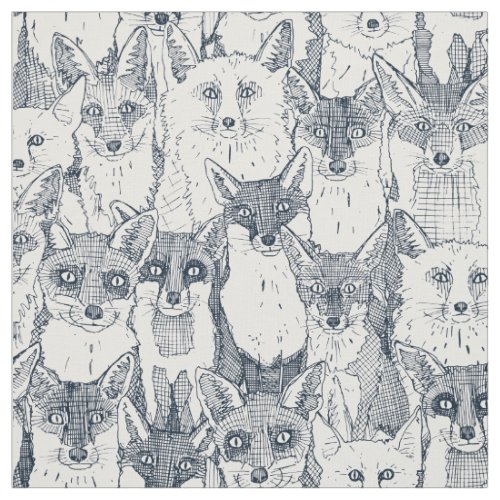 just foxes indigo soft white fabric