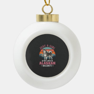 Just Girl Alaskan Malamute Dog Retro Sunset Mounta Ceramic Ball Christmas Ornament
