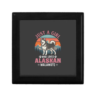 Just Girl Alaskan Malamute Dog Retro Sunset Mounta Gift Box