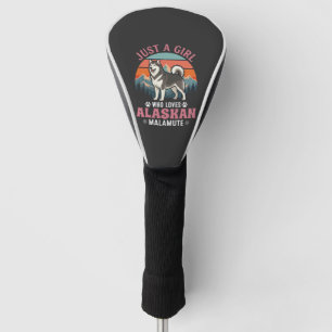 Just Girl Alaskan Malamute Dog Retro Sunset Mounta Golf Head Cover