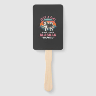 Just Girl Alaskan Malamute Dog Retro Sunset Mounta Hand Fan