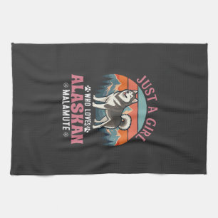 Just Girl Alaskan Malamute Dog Retro Sunset Mounta Kitchen Towel