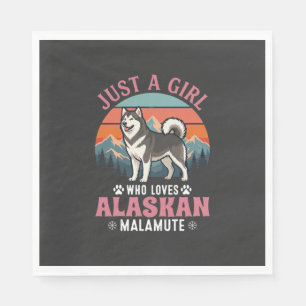 Just Girl Alaskan Malamute Dog Retro Sunset Mounta Napkins