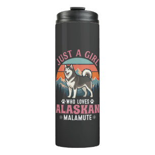 Just Girl Alaskan Malamute Dog Retro Sunset Mounta Thermal Tumbler