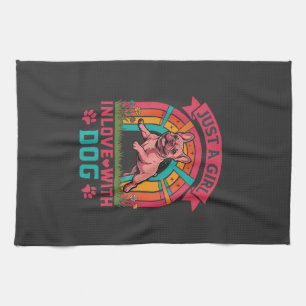Just Girl Inlove Dog French Bulldog Rainbow Paws Kitchen Towel