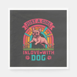 Just Girl Inlove Dog French Bulldog Rainbow Paws Napkins