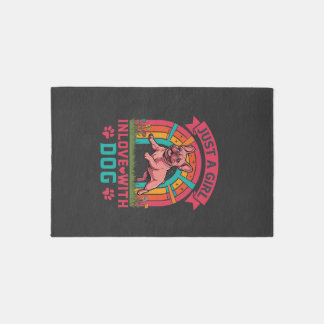 Just Girl Inlove Dog French Bulldog Rainbow Paws Rug