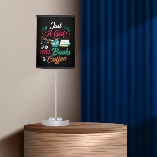 just girl loves books coffee word art table lamp