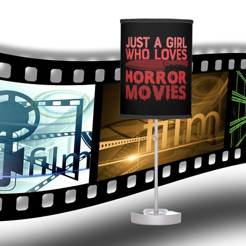 just girl loves horror movies word art table lamp