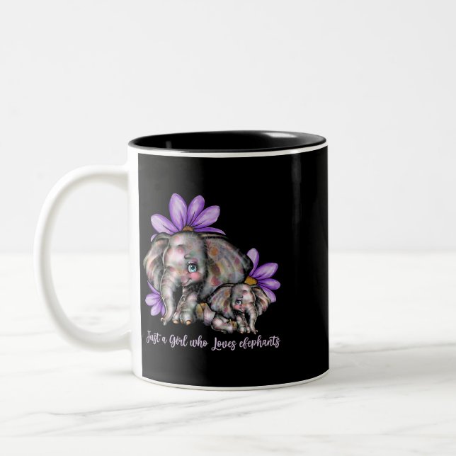 Just Girl Who Love Elephants Flower Animal Recuse  Two-Tone Coffee Mug (Left)