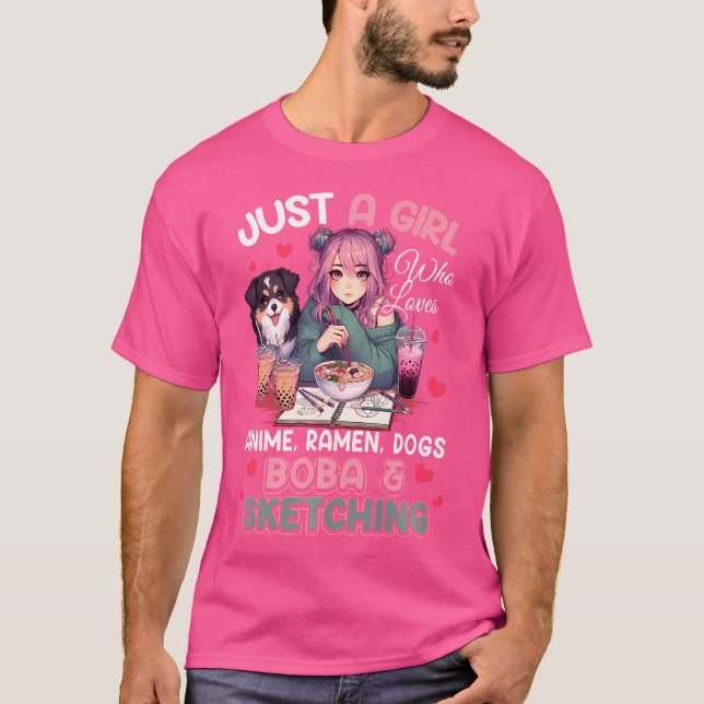 Just Girl Who Loves Anime Ramen Dogs Boba Sketchin T-Shirt (Front)