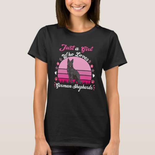 Just Girl Who Loves Black German Shepherd Dog Pink T_Shirt