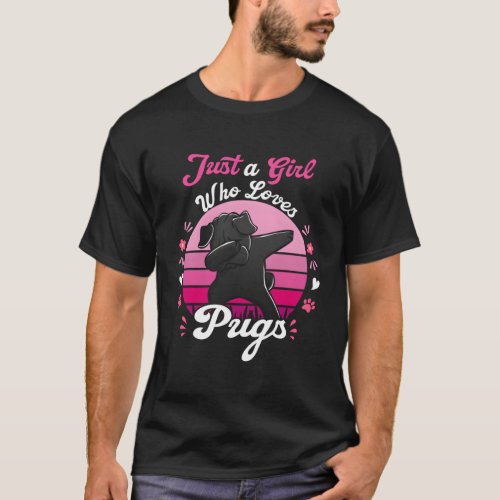 Just Girl Who Loves Black Pug Pink Vintage Dog Lov T_Shirt