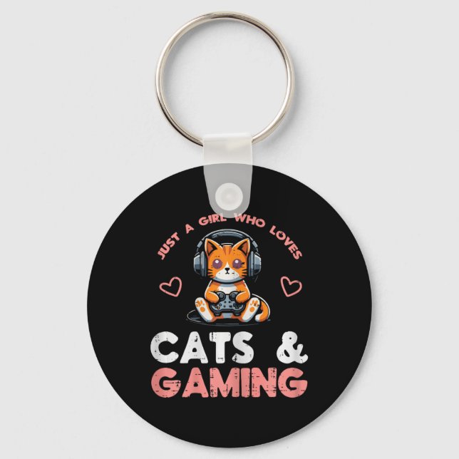 Just Girl Who Loves Cats Gaming Gamer Girls Kids W Keychain (Front)