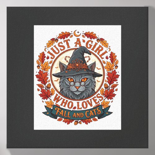 Just Girl Who Loves Cats Halloween Witch Fall Leav Canvas Photo Tile