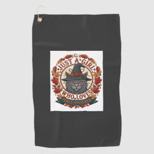 Just Girl Who Loves Cats Halloween Witch Fall Leav Golf Towel