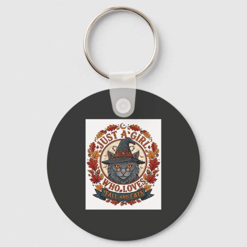 Just Girl Who Loves Cats Halloween Witch Fall Leav Keychain