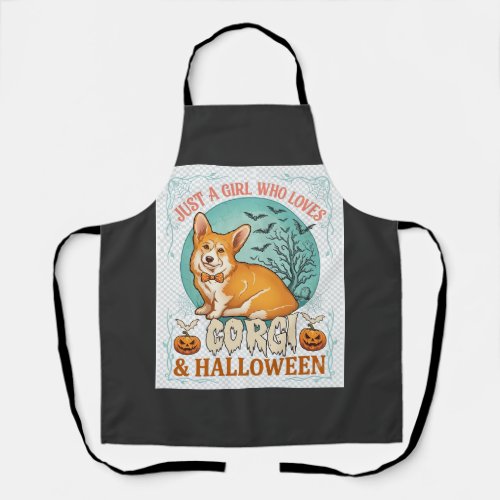 Just Girl Who Loves Corgi Halloween Pumpkins Bats_ Apron