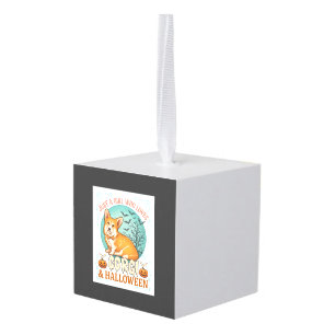 Just Girl Who Loves Corgi Halloween Pumpkins Bats_ Cube Ornament