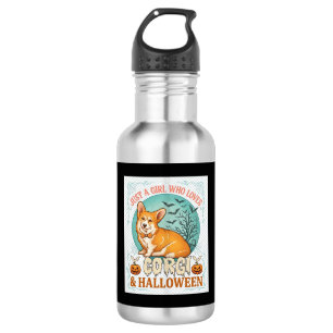 Just Girl Who Loves Corgi Halloween Pumpkins Bats_ Stainless Steel Water Bottle