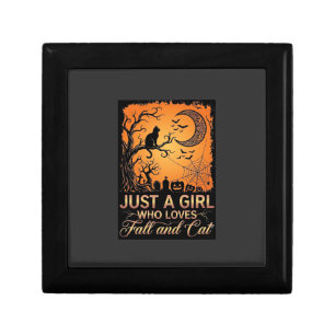 Just Girl Who Loves Fall Cat Halloween Moon_1 Gift Box