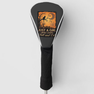 Just Girl Who Loves Fall Cat Halloween Moon_1 Golf Head Cover