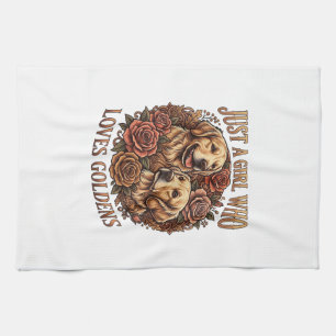Just Girl Who Loves Goldens Dog Roses_1 Kitchen Towel