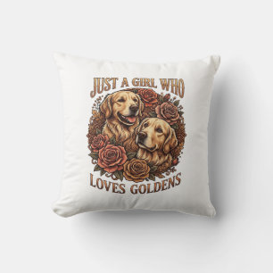 Just Girl Who Loves Goldens Dog Roses_1 Throw Pillow