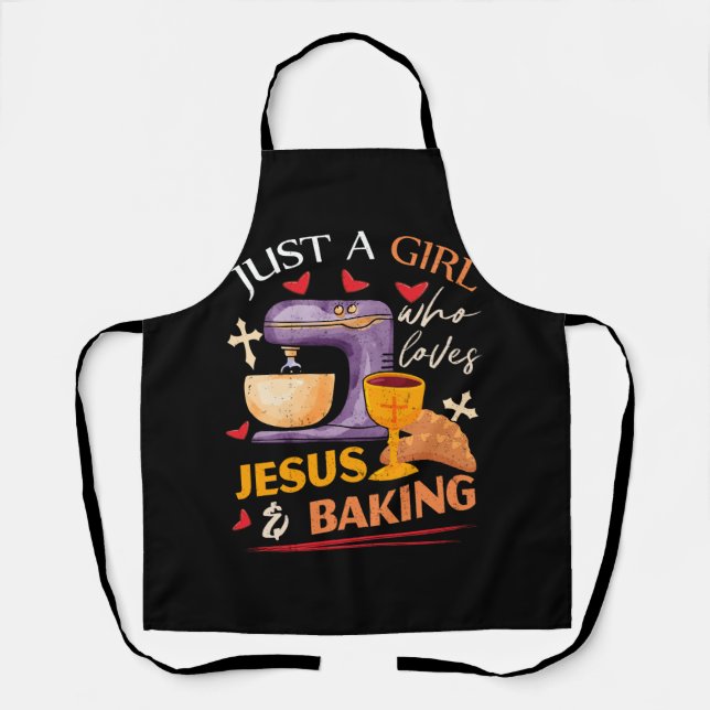 Just Girl Who Loves Jesus And Baking Christian Rel Apron (Front)