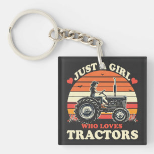 Just Girl Who Loves Tractors Tractor Lover Vintage Keychain