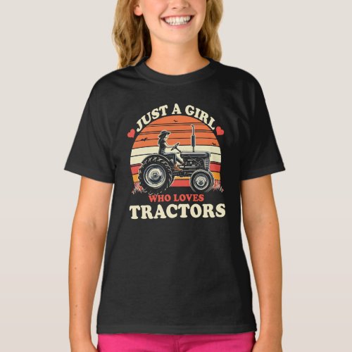 Just Girl Who Loves Tractors Tractor Lover Vintage T_Shirt