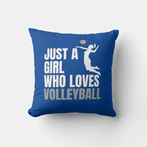 Just Girl Who Loves Volleyball Cute Stylish Blue Throw Pillow